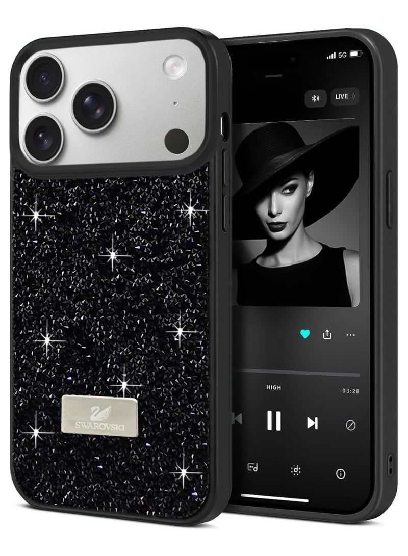 Glitter Back Case For Iphone 17 Pro Max Luxury Bling Glitter Design Back Cover for Girls Women Bumper Anti-Scratch Bumper Slim Shell Phone Case (Black)